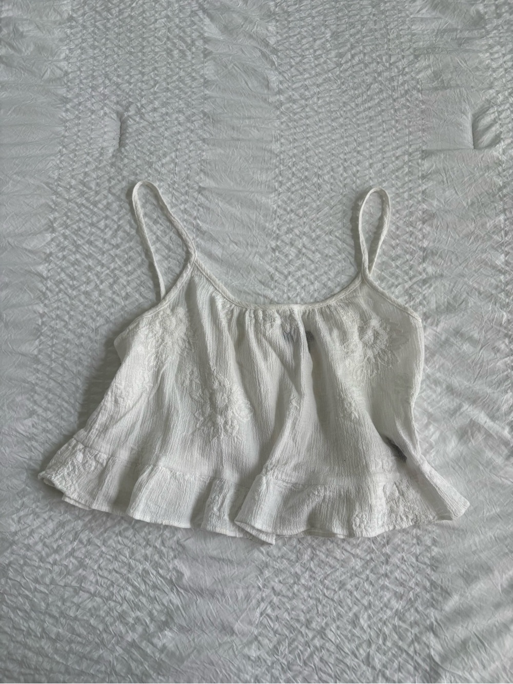 KENDALL & KYLIE White Embroidered Ruffle Camisole Top